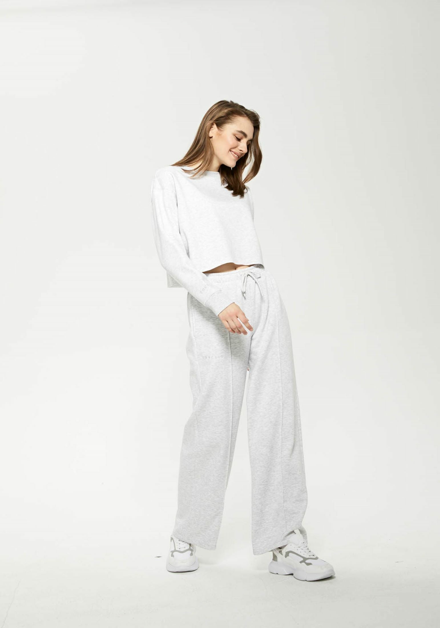 Oversized Wide Leg Palazzo Pants / Grey Marl