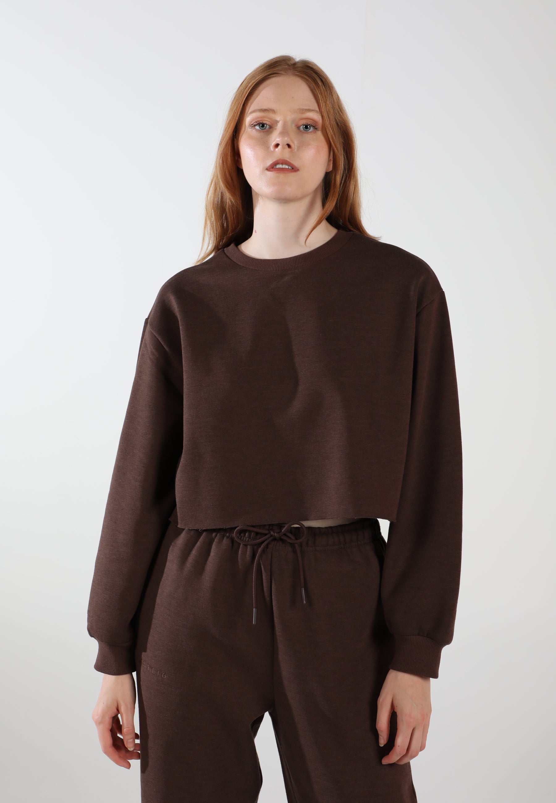 Cropped Crewneck Sweatshirt / Espresso Brown