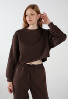 Cropped Crewneck Sweatshirt / Espresso Brown