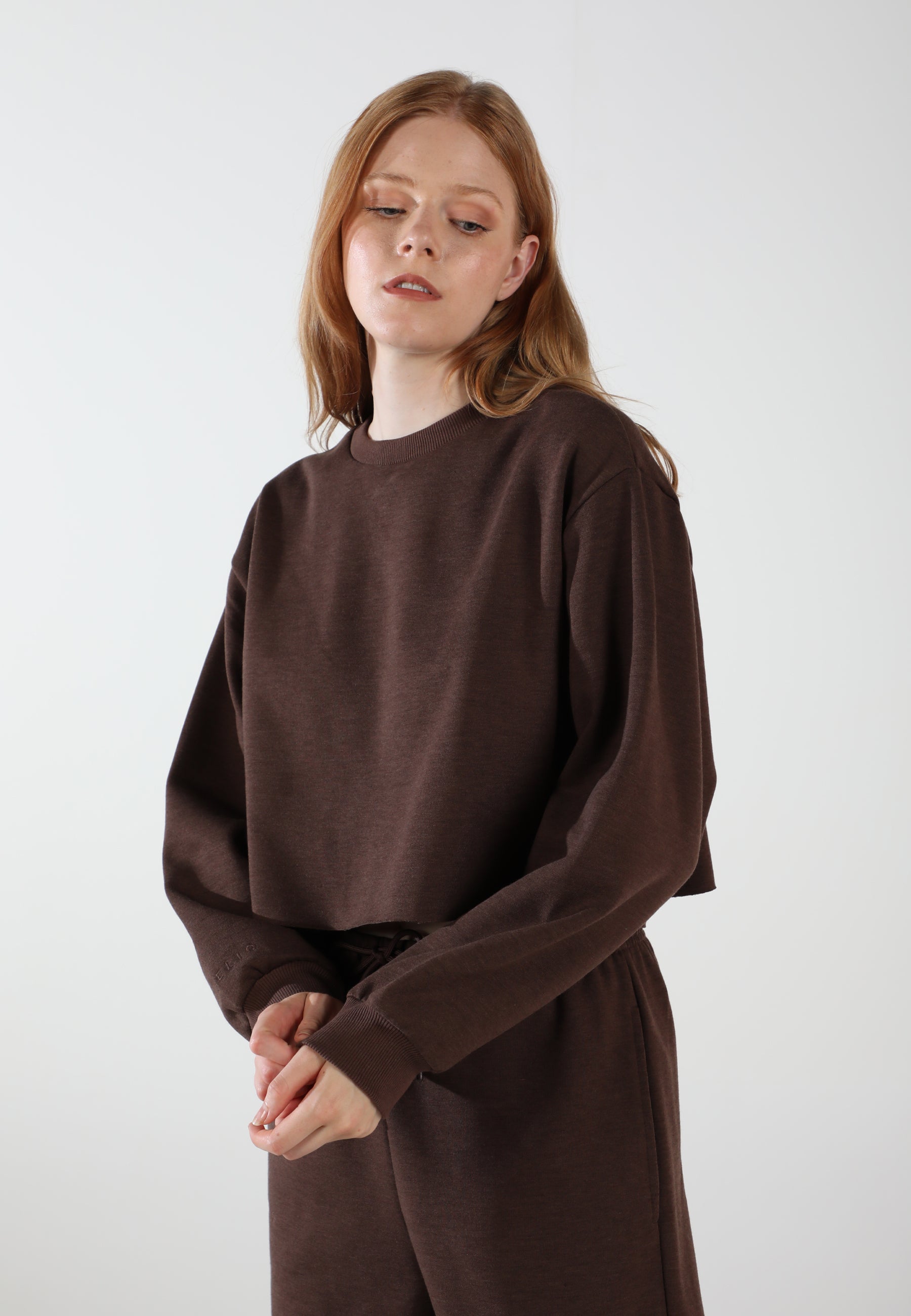 Cropped Crewneck Sweatshirt / Espresso Brown