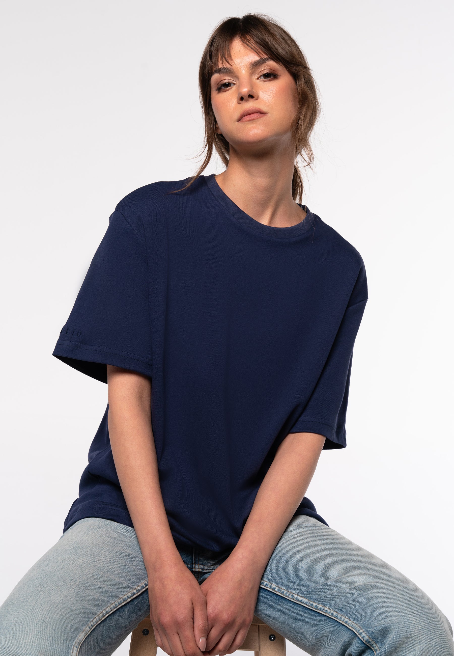 Übergroßes, schweres T-Shirt / Marineblau