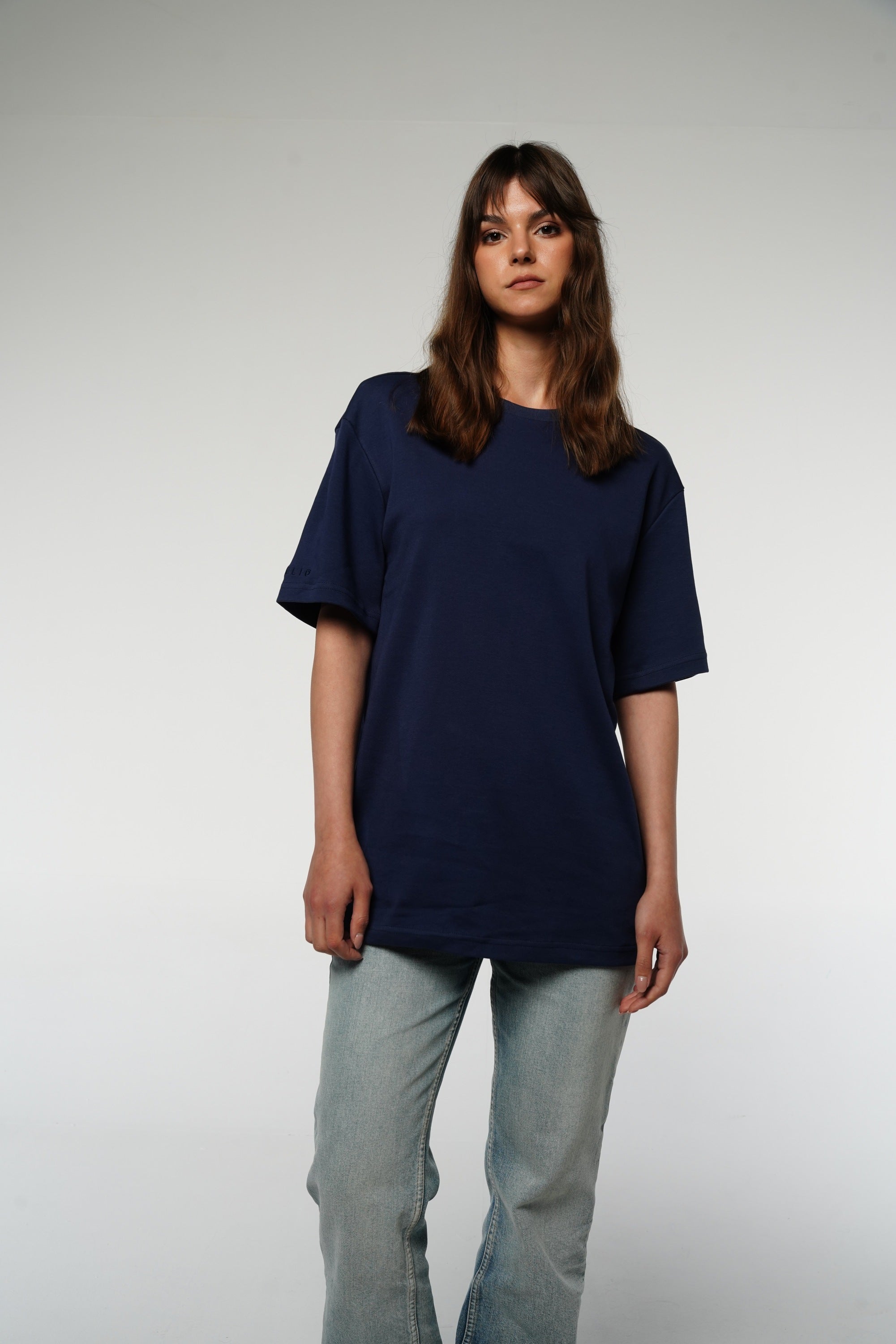 Übergroßes, schweres T-Shirt / Marineblau