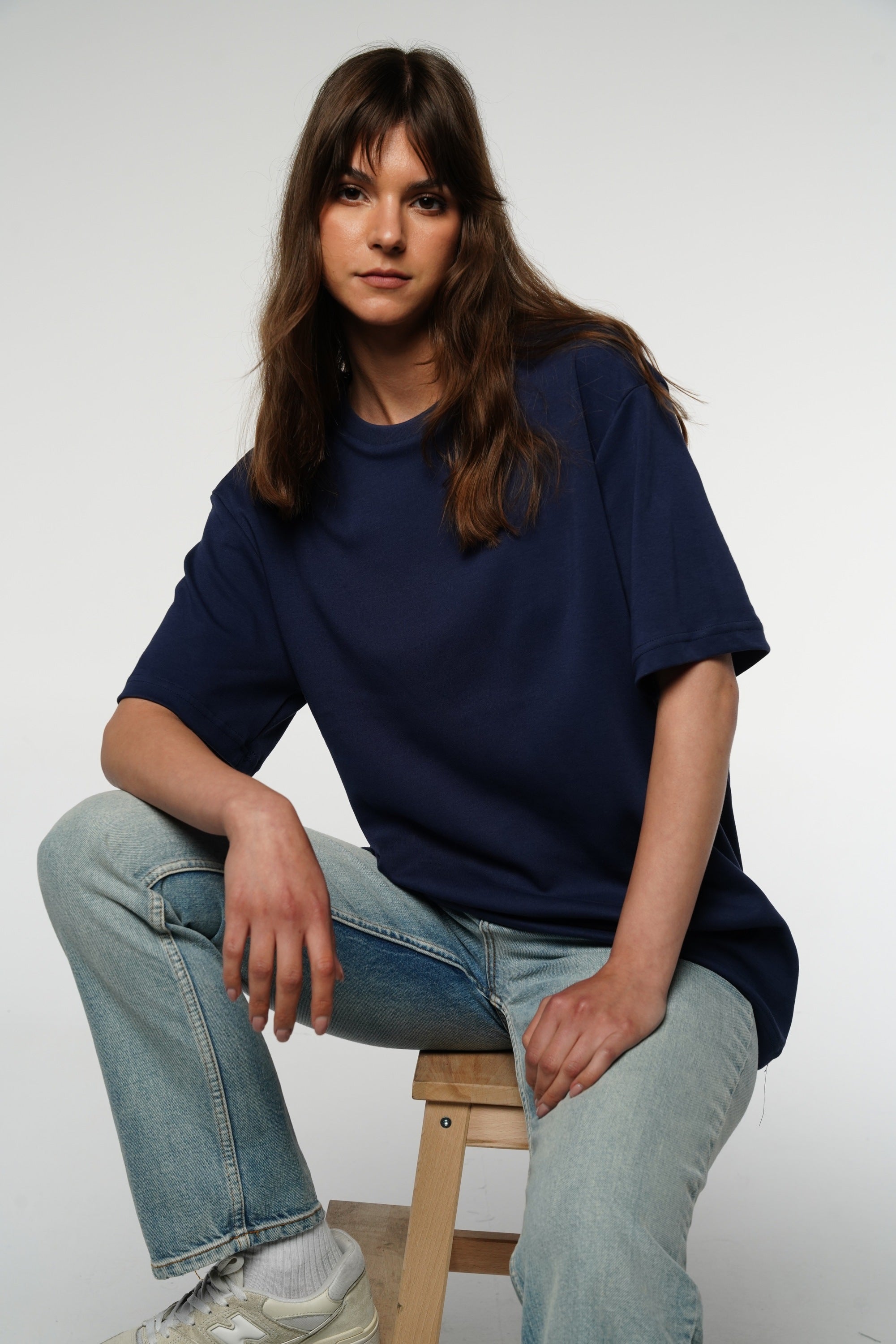 Übergroßes, schweres T-Shirt / Marineblau