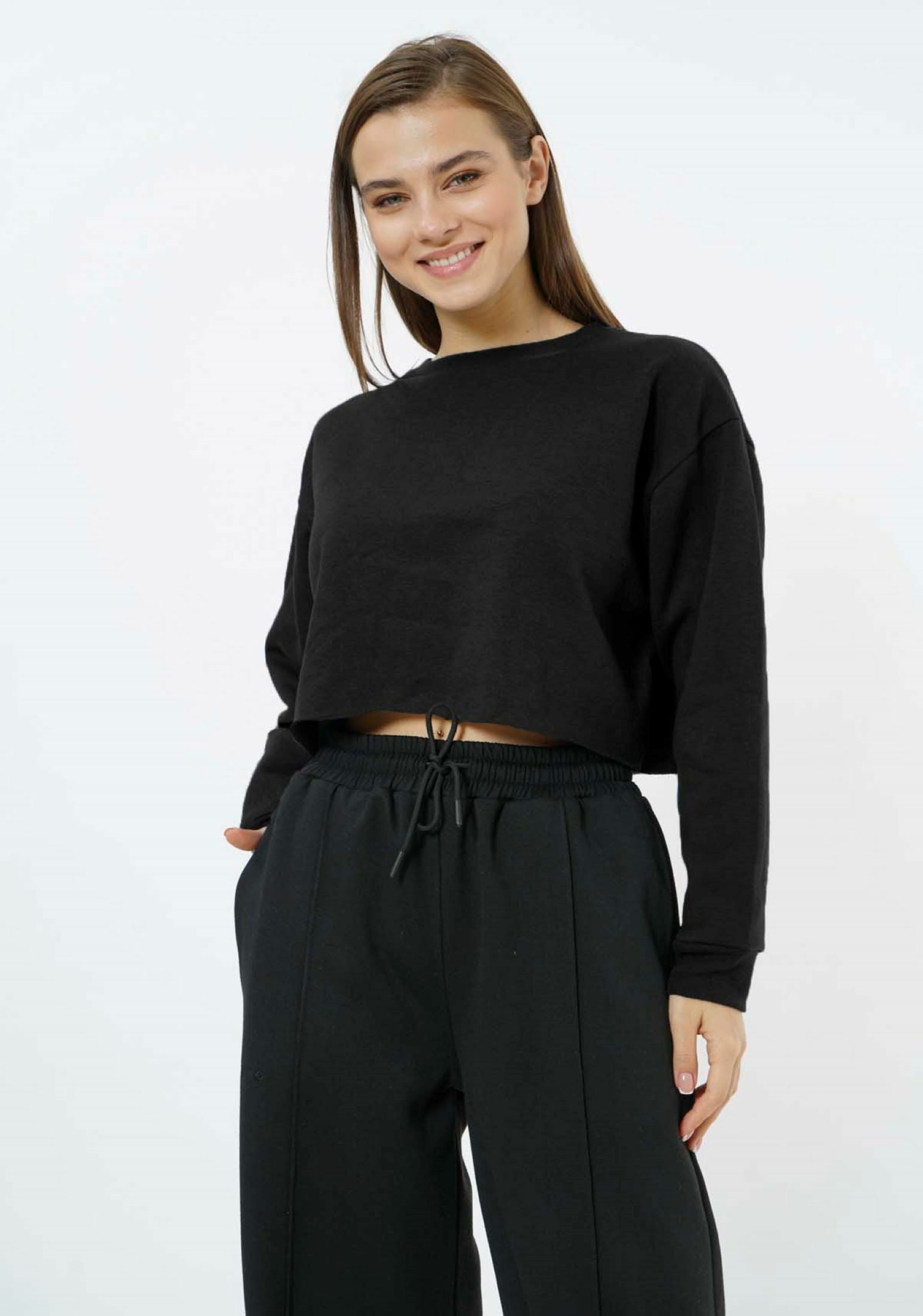 Sudadera corta con cuello redondo Elevate - Gris aireado