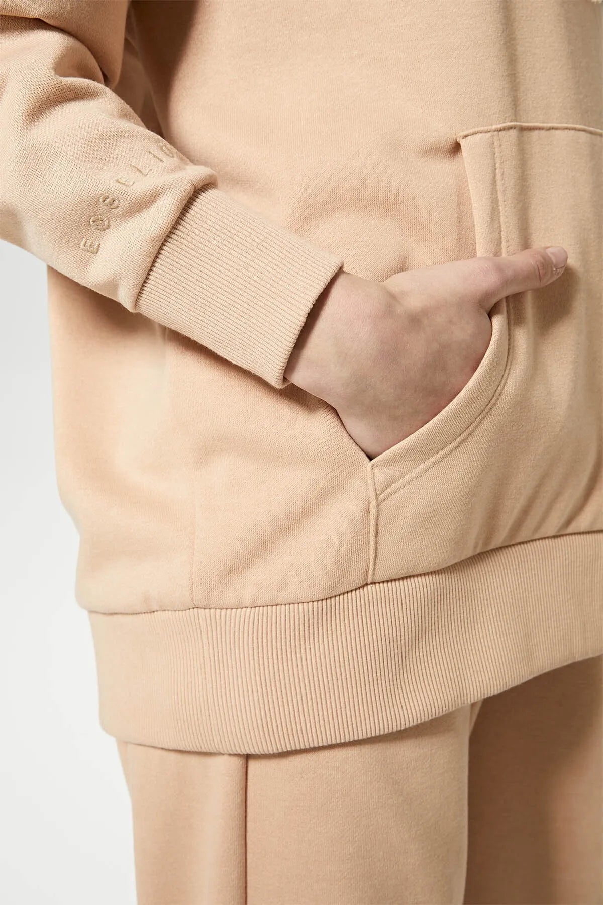 Kurzes Sweatshirt mit Rundhalsausschnitt / Beige