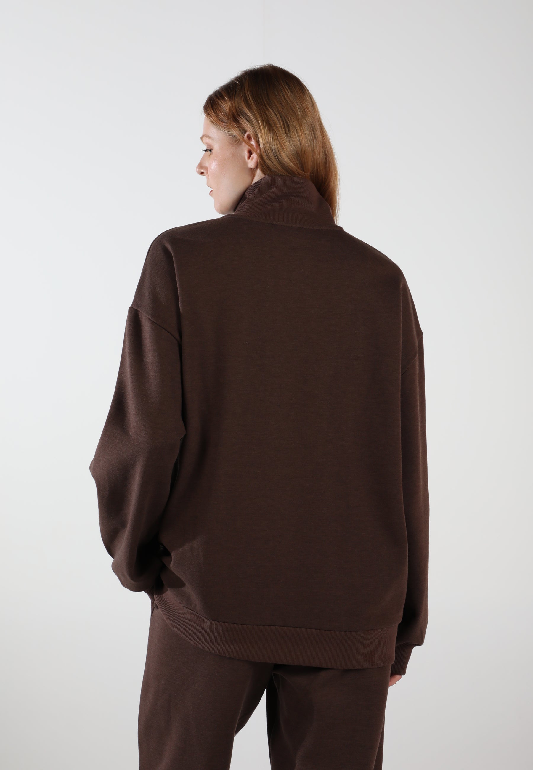 Half-Zip Pullover Sweatshirt / Espresso Brown | Eoselio